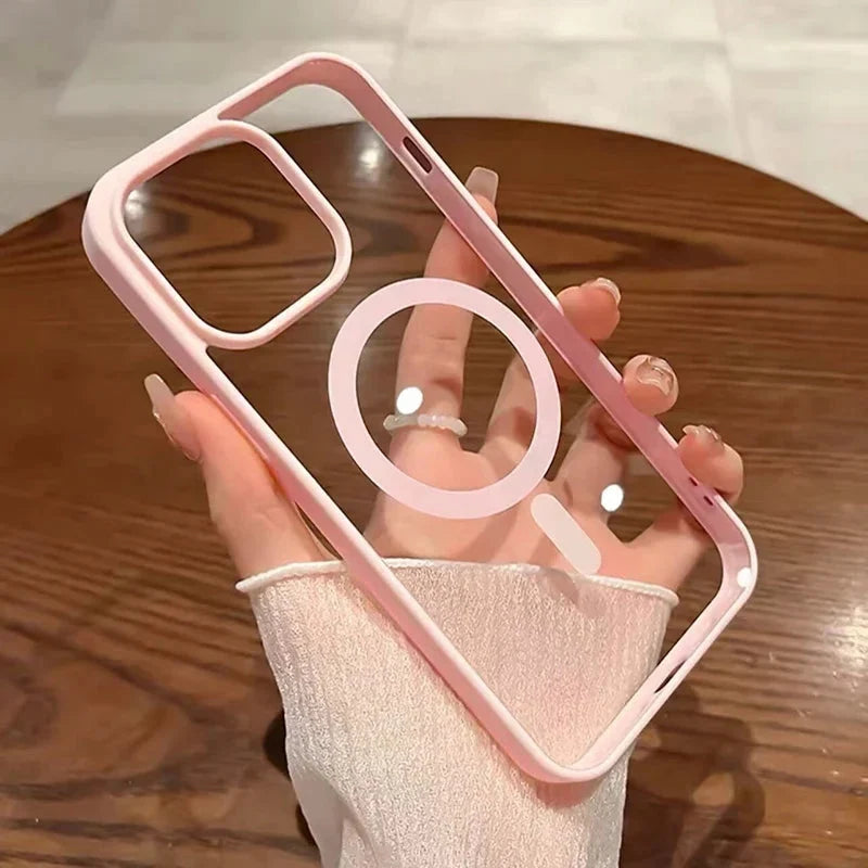 Pink Transparent Acrylic Case for iPhone 17 Air 16 15 14 13 12 11 Pro Max Plus Hard Shockproof Powerful Magnetic Magsafe Cover