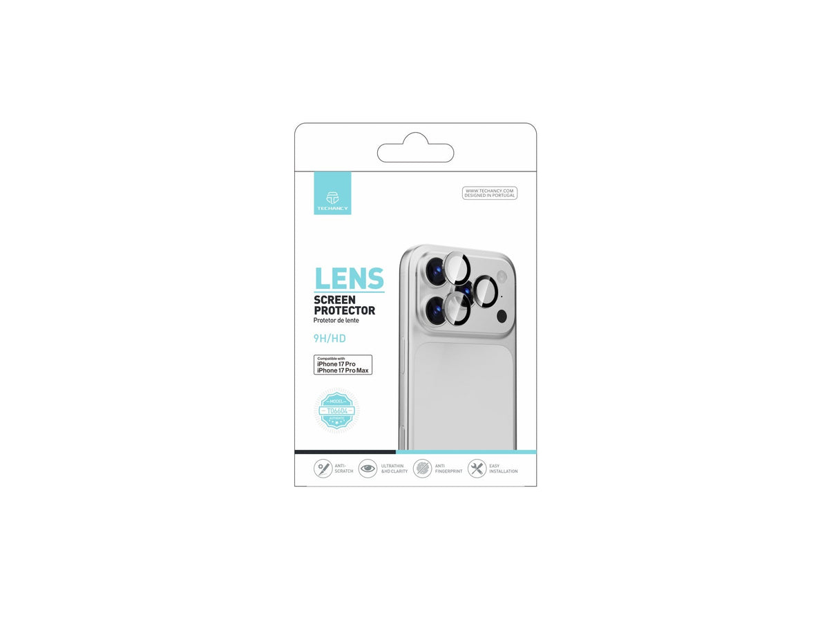 Techancy Protetor de Lente para iPhone 17 Pro e 17 Pro Max TO6004 9H Ultra Fino Alta Definicao Anti Risco Anti Impressao Digital Transparente